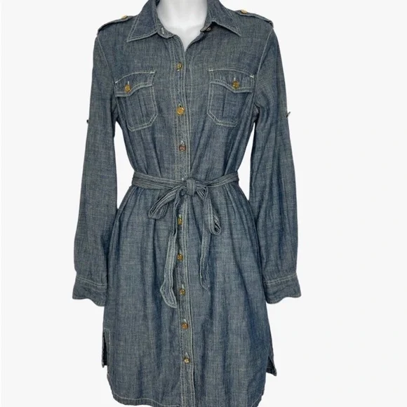 Tory Burch Blue Denim Belted Brigette Demi Shirt Dress Size 0 - Picture 1 of 8
